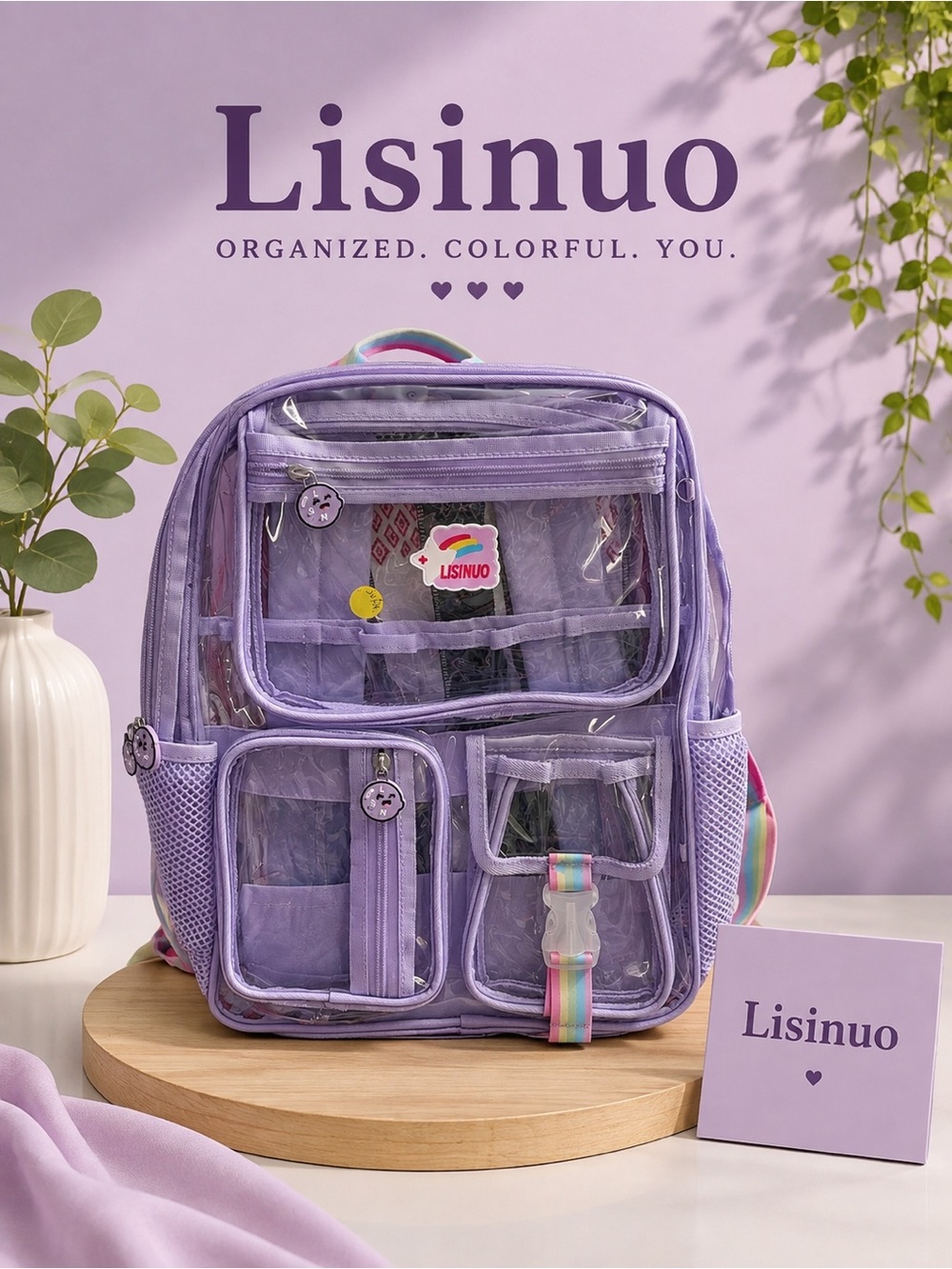 Purple Clear Front Backpack - Organized School & Travel Bag - NWT